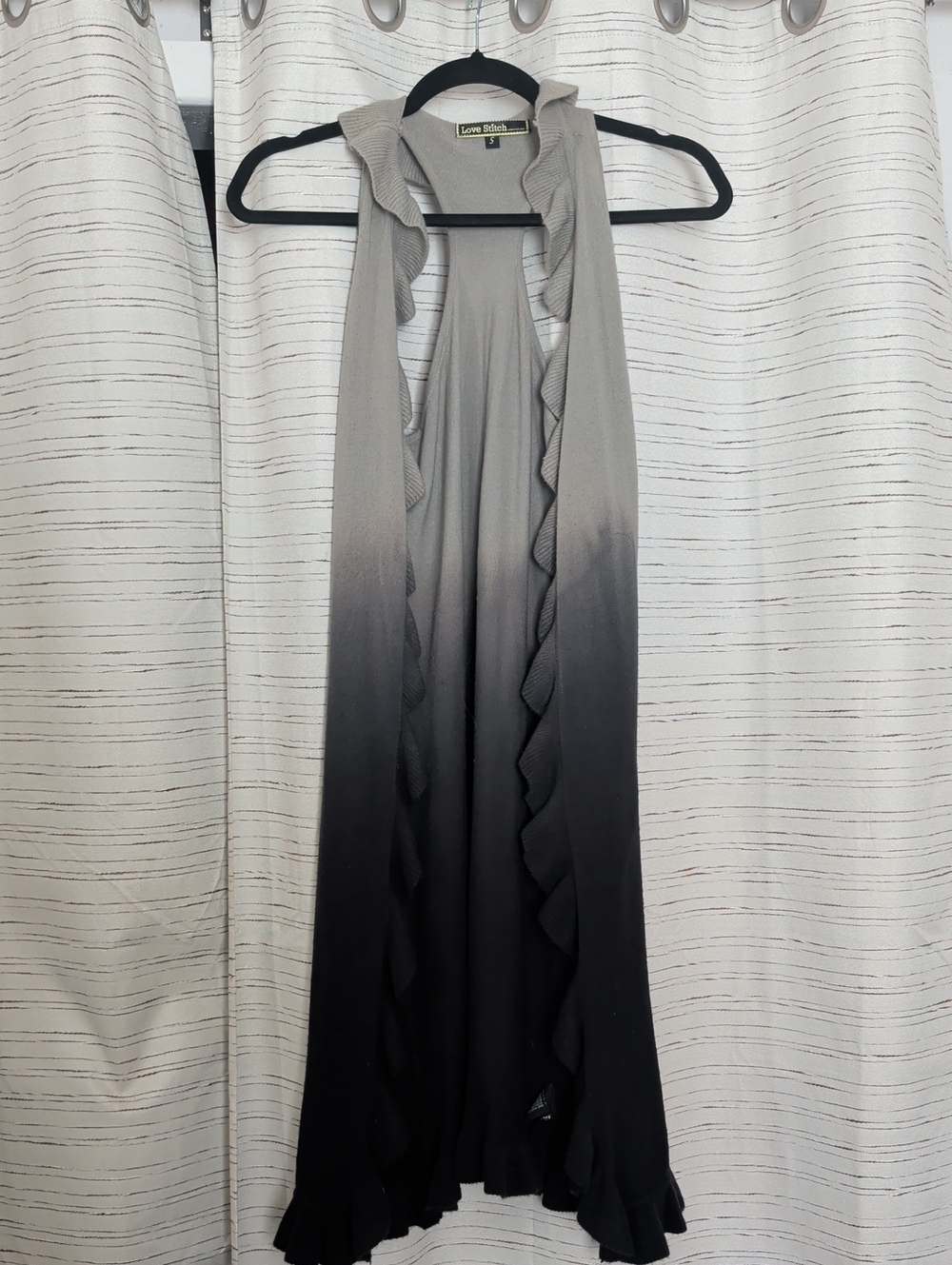 Love Stitch Gray to Black Ombre Ruffle Duster Vest